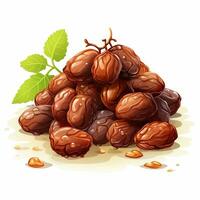 Illustration of a pile of dried dates with leaves on a white background Ai Generated photo