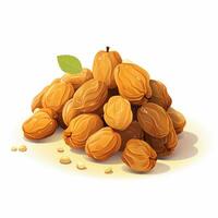 Illustration of a pile of dried dates with leaves on a white background Ai Generated photo