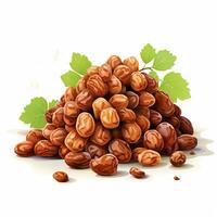 Illustration of a pile of dried dates with leaves on a white background Ai Generated photo