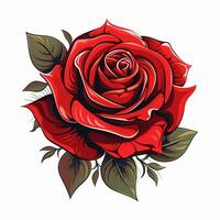 Beautiful red rose with leaves isolated on white background. Vector illustration. Ai Generated photo