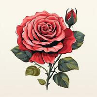Beautiful red rose with leaves isolated on white background. Vector illustration. Ai Generated photo