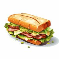 Sandwich with ham, cheese, tomato and lettuce. Vector illustration. Ai Generated photo