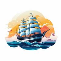 Sailing ship on the sea. Vector illustration for your design. Ai Generated photo