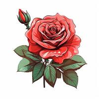 hermosa rojo Rosa con hojas aislado en blanco antecedentes. vector ilustración. ai generado foto