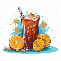 Iced coffee with orange slices on white background. Vector illustration. Ai Generated photo