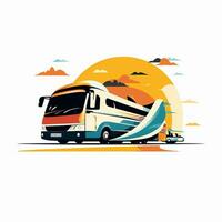 Truck on the background of the sea and palm trees. Vector illustration Ai Generated photo