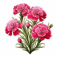 Bouquet of pink flowers isolated on white background. Vector illustration. Ai Generated photo