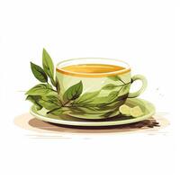 Cup of tea with green leaves on a white background. Vector illustration. Ai Generated photo