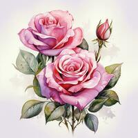 Beautiful watercolor rose bouquet on white background. Vector illustration. Ai Generated photo