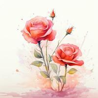 Beautiful watercolor rose bouquet on white background. Vector illustration. Ai Generated photo