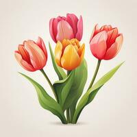 Bouquet of red tulips on white background. Vector illustration. Ai Generated photo