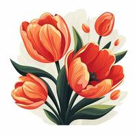 Bouquet of red tulips on white background. Vector illustration. Ai Generated photo