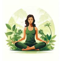 yoga mujer en loto actitud en naturaleza antecedentes. vector ilustración. ai generado foto