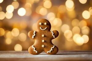 Gingerbread against a festive Christmas bokeh background AI Generated photo