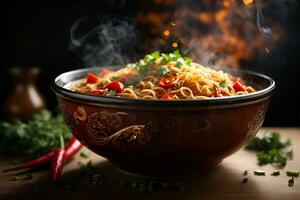 Tempting hot spicy noodles Generative AI photo