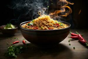 Tempting hot spicy noodles Generative AI photo