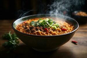 Tempting hot spicy noodles Generative AI photo