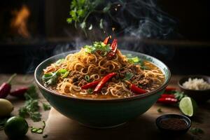Tempting hot spicy noodles Generative AI photo