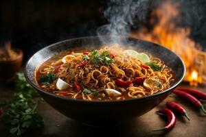 Tempting hot spicy noodles Generative AI photo