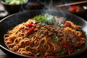Tempting hot spicy noodles Generative AI photo