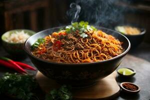 Mouth-watering  and tempting traditional spicy noodles photo