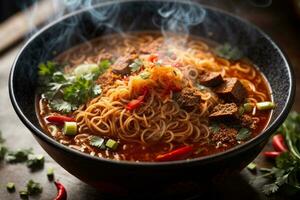 Mouth-watering  and tempting traditional spicy noodles photo