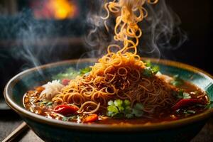 Mouth-watering  and tempting traditional spicy noodles photo