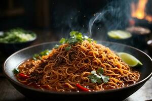 Savory Spicy Noodles Crafted with Generative AI photo