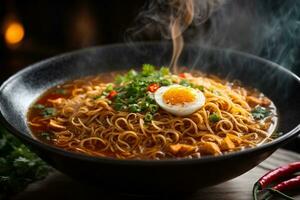 Mouth-watering and Tempting hot spicy noodles Generative AI photo