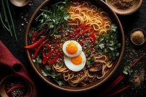 Savory hot spicy noodles Generative AI photo