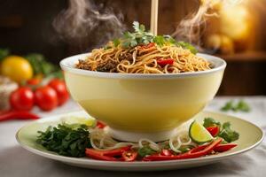 Mouth-watering noodles with a hint of spice Generative AI photo