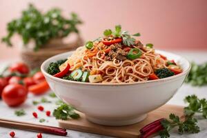 Mouth-watering noodles with a hint of spice Generative AI photo