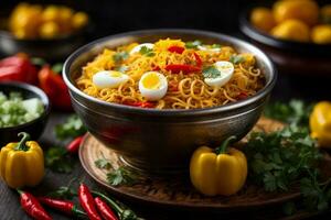 Mouth-watering noodles with a hint of spice Generative AI photo