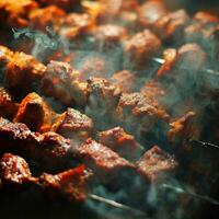 Delicious hot spicy shish kebab Generative AI photo