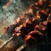 Delicious hot spicy shish kebab Generative AI photo