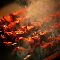Delicious hot spicy shish kebab Generative AI photo