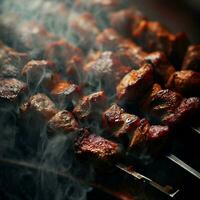 Delicious hot spicy shish kebab Generative AI photo