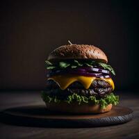 Mouth-watering and Tempting traditional cheese burger Generative AI photo