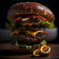Mouth-watering and Tempting traditional cheese burger Generative AI photo