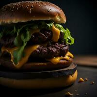 Mouth-watering and Tempting traditional cheese burger Generative AI photo