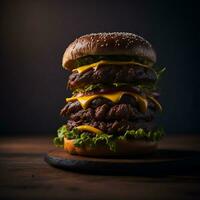 Mouth-watering and Tempting traditional cheese burger Generative AI photo