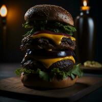 Mouth-watering and Tempting traditional cheese burger Generative AI photo