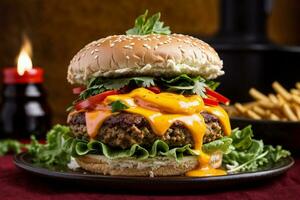 Tempting cheese burger Generative AI photo
