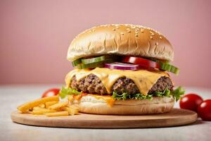 Juicy Cheese Burger by Generative AI photo