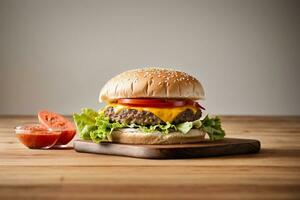 Tempting Classic Cheese Burger Generative AI photo