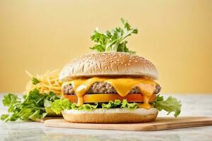 Delicious Cheese Burger with Generative AI photo