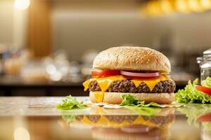 Gourmet Cheese Burger Generative AI photo