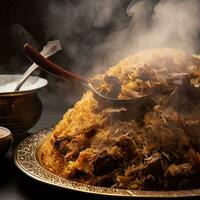 un Agua en la boca Biryani con basmati arroz ese estaba absolutamente delicioso por generativo ai foto