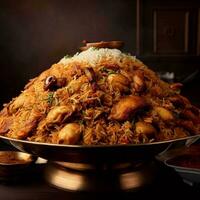 A Mouthwatering Biryani with Basmati Rice that was Absolutely Delicious by Generative AI photo