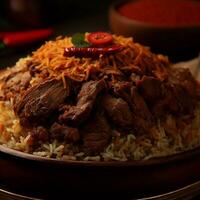 A Mouthwatering Biryani with Basmati Rice that was Absolutely Delicious by Generative AI photo